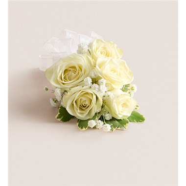 White Spray Corsage-White Bow